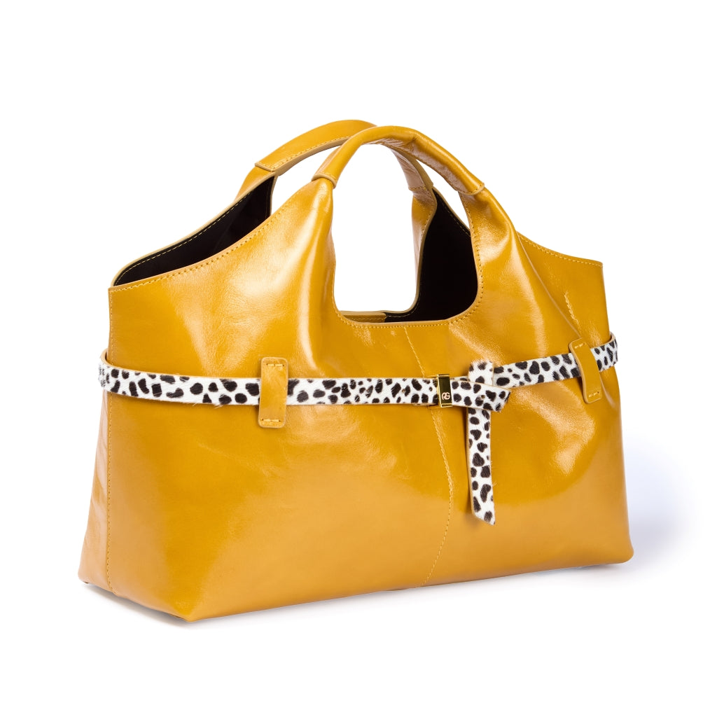 Grace Glossy Handbag – Borsa in Vitello Distressed con Cintura Animalier