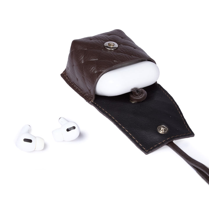 Porta air pods woven charms in pelle stampa intrecciato