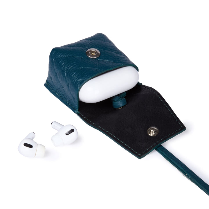 Porta air pods woven charms in pelle stampa intrecciato