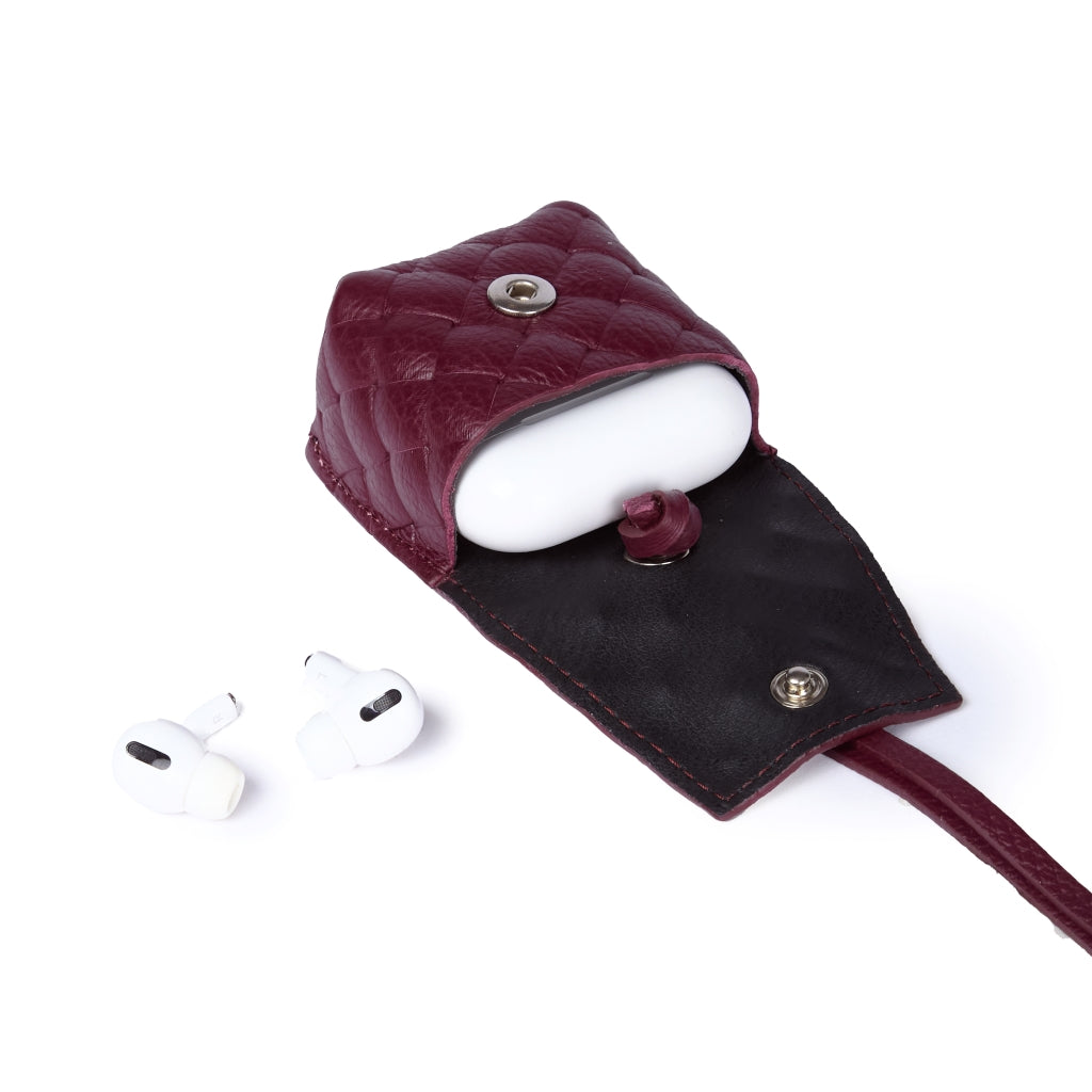 Porta air pods woven charms in pelle stampa intrecciato