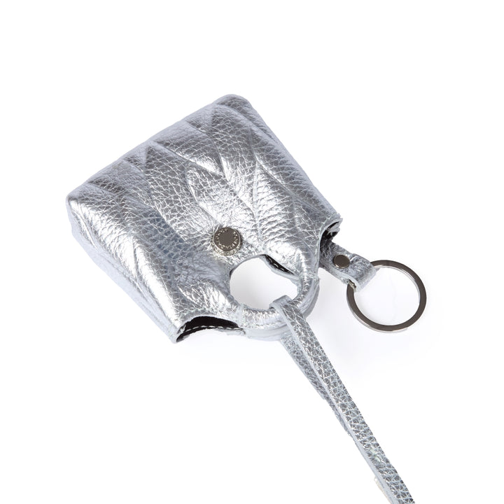 Porta air pods Alina charms in pelle stampa treccia con anella portachiavi