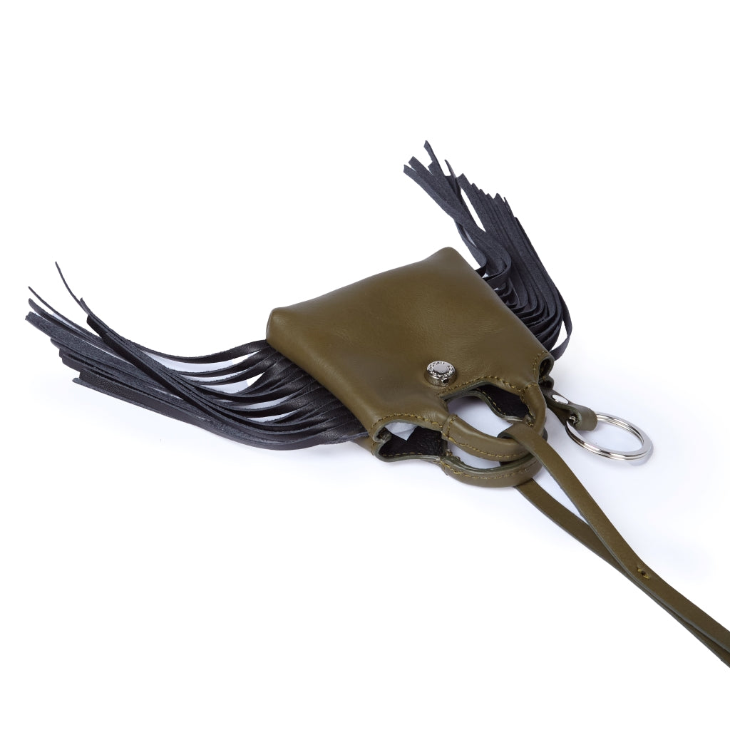 Woven charms air pods holder in braided printed leather