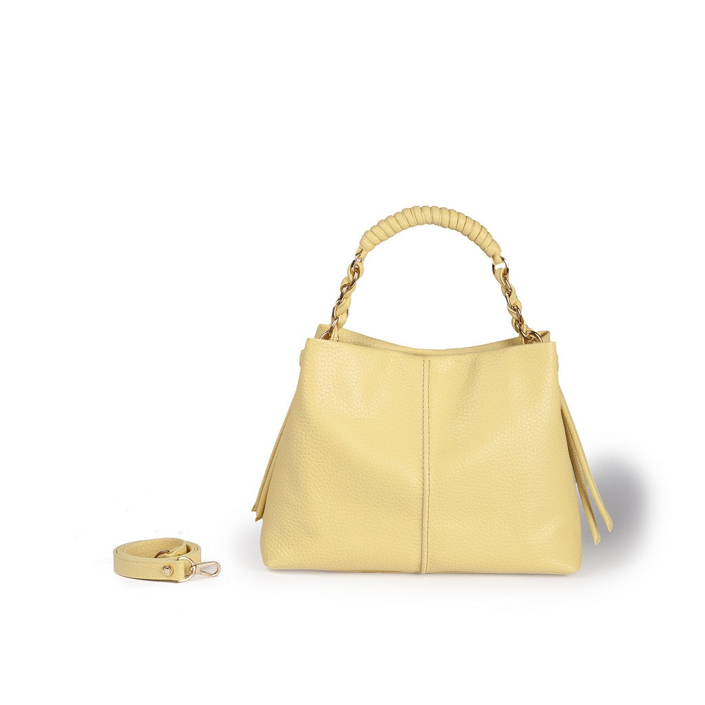 Amina large leather handbag with wrapped tubular handle and detachable shoulder strap