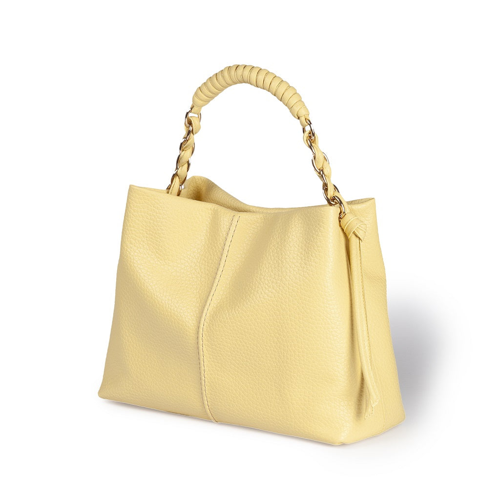 Amina large leather handbag with wrapped tubular handle and detachable shoulder strap