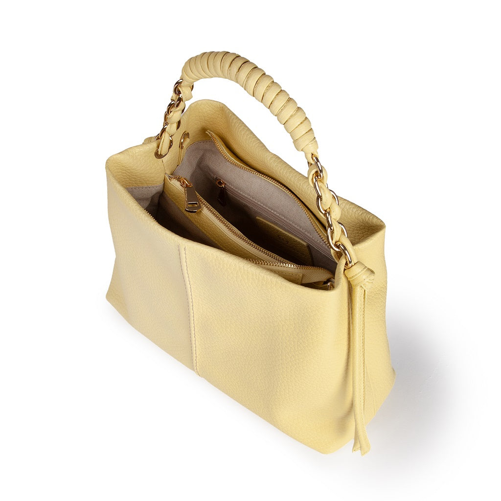 Amina large leather handbag with wrapped tubular handle and detachable shoulder strap