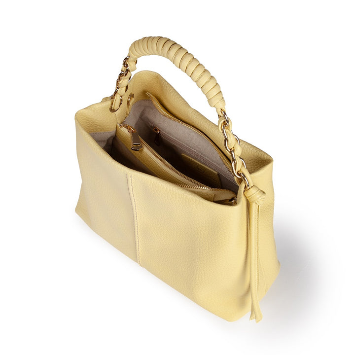 Amina large leather handbag with wrapped tubular handle and detachable shoulder strap