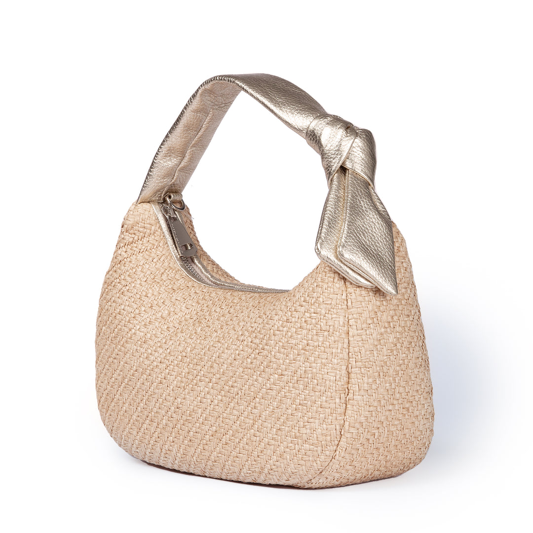 Matilde Baguette in rafia e pelle con tracolla staccabile  e regolabile