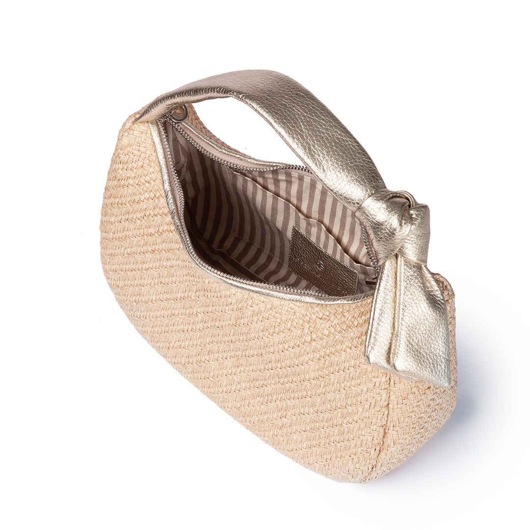 Matilde Baguette in rafia e pelle con tracolla staccabile  e regolabile