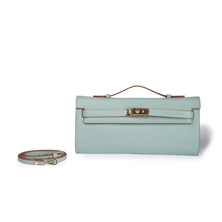 Giorgia cluch borsa in pelle martellata con chiusura e manico retrattile con tracolla staccabile e regolabile