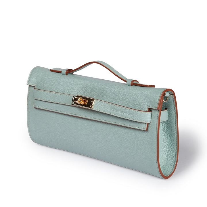 Giorgia cluch borsa in pelle martellata con chiusura e manico retrattile con tracolla staccabile e regolabile