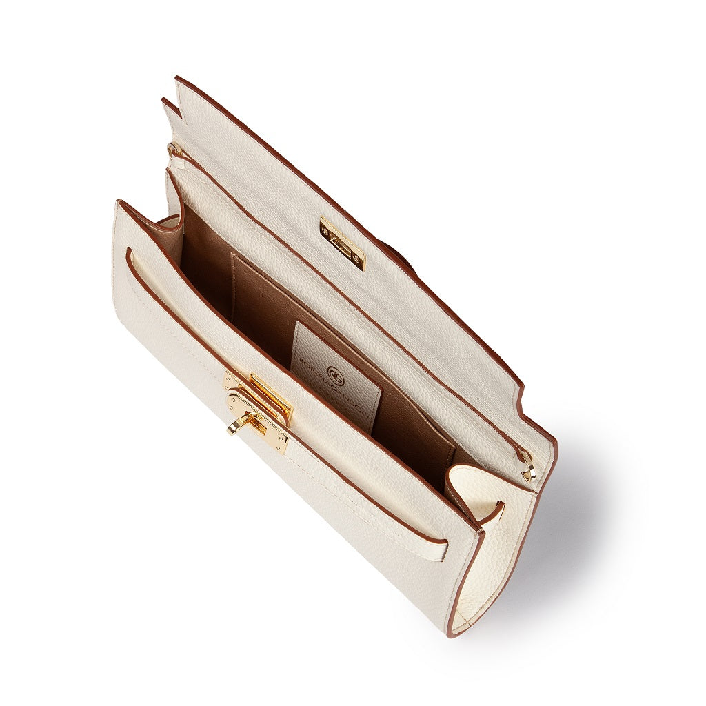 Jade cluch leather bag with retractable handle closure and detachable and adjustable shoulder strap