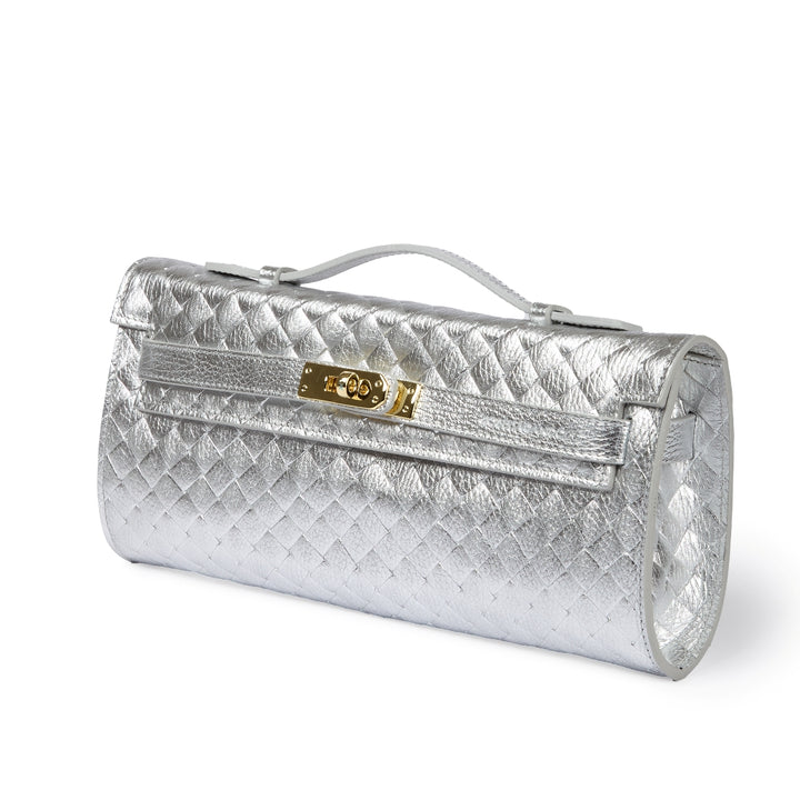 Jade Woven cluch borsa in pelle con chiusura  manico retrattile e tracolla staccabile e regolabile