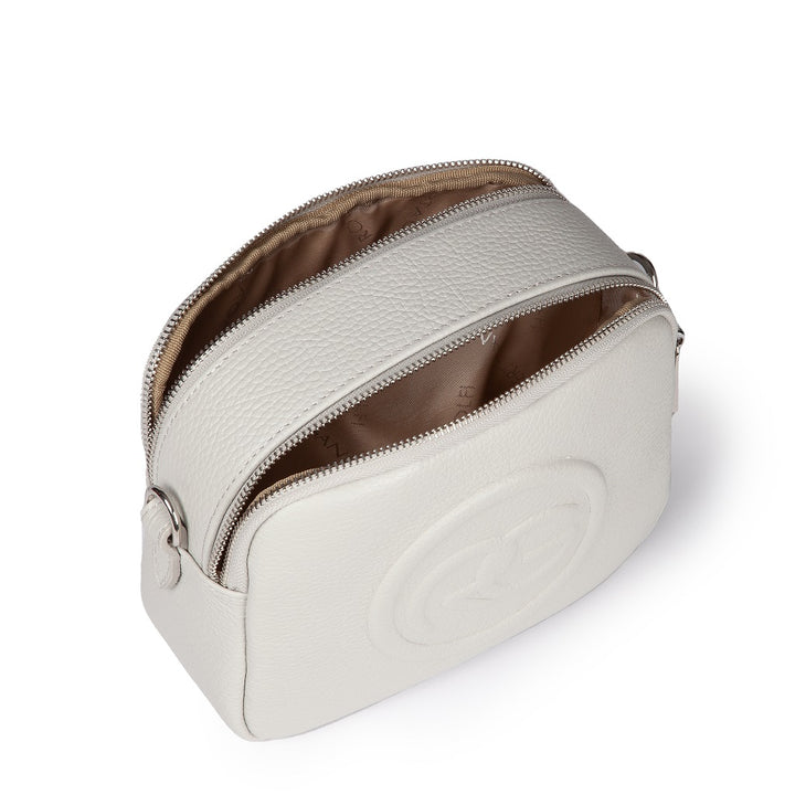 Roberta Pelle camera and leather crossbody with double compartment and detachable shoulder strap