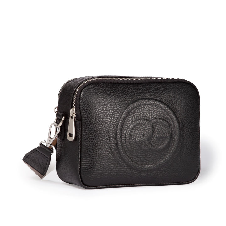 Roberta Pelle camera and leather crossbody with double compartment and detachable shoulder strap