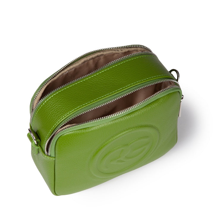 Roberta Pelle camera and leather crossbody with double compartment and detachable shoulder strap