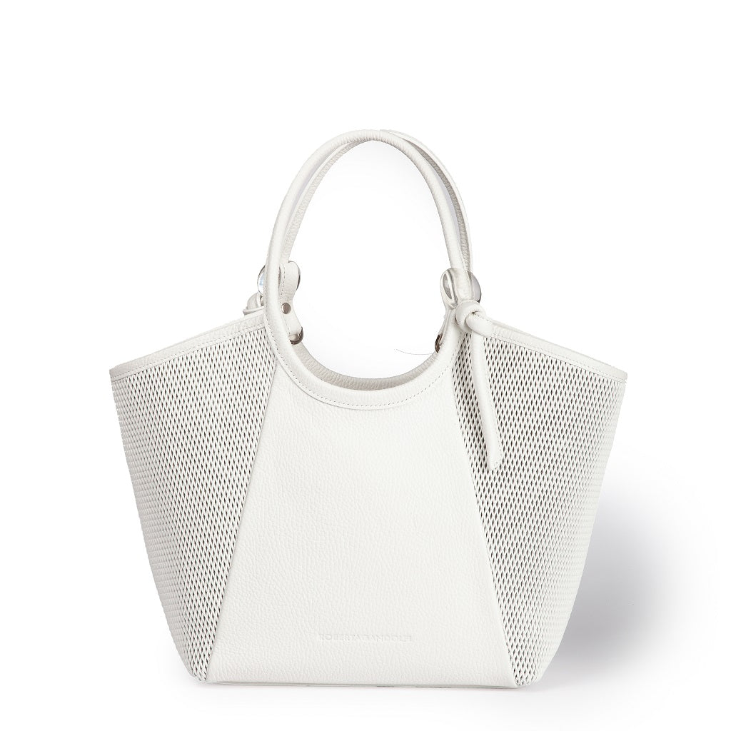 Gaia – Grained and Micro-Perforated Leather Bag with Adjustable Handles and Internal Divider