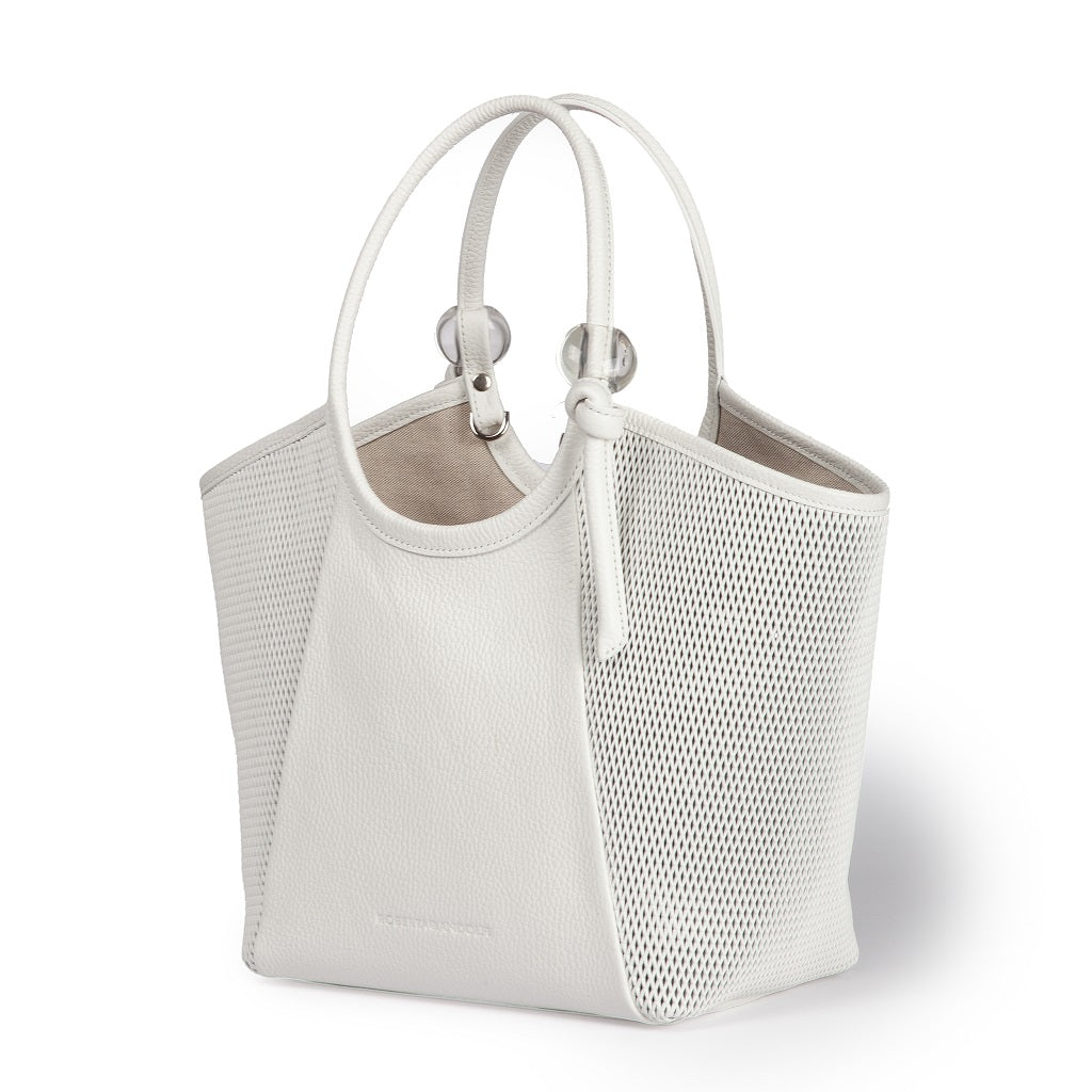 Gaia – Grained and Micro-Perforated Leather Bag with Adjustable Handles and Internal Divider