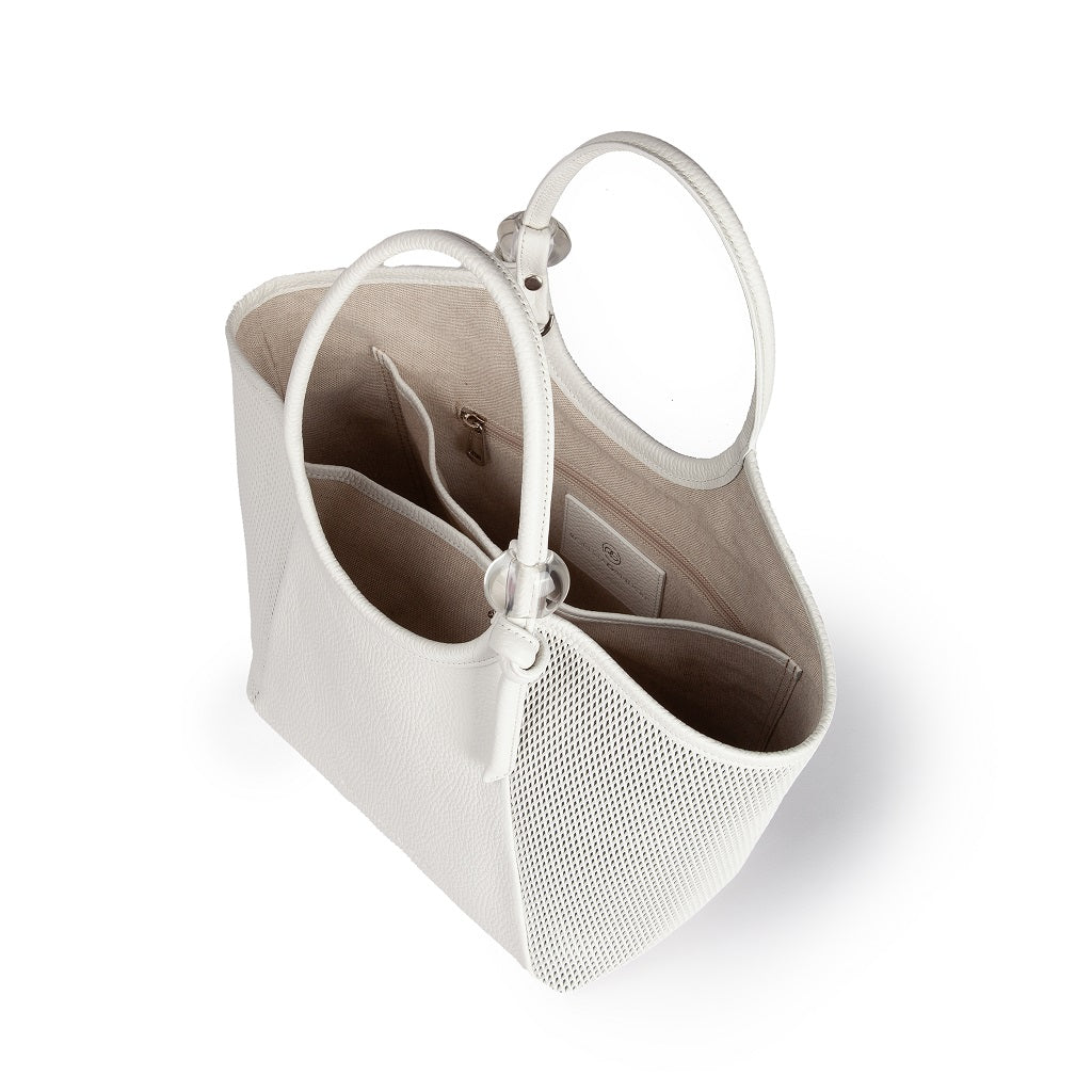 Gaia – Grained and Micro-Perforated Leather Bag with Adjustable Handles and Internal Divider