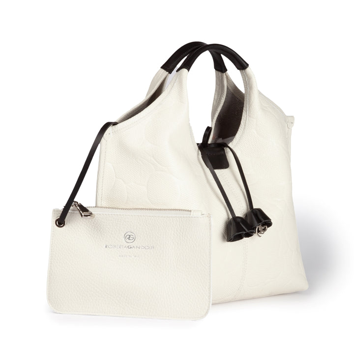 Viola handbag in pelle con delicata stampa floreale e tracolla staccabile