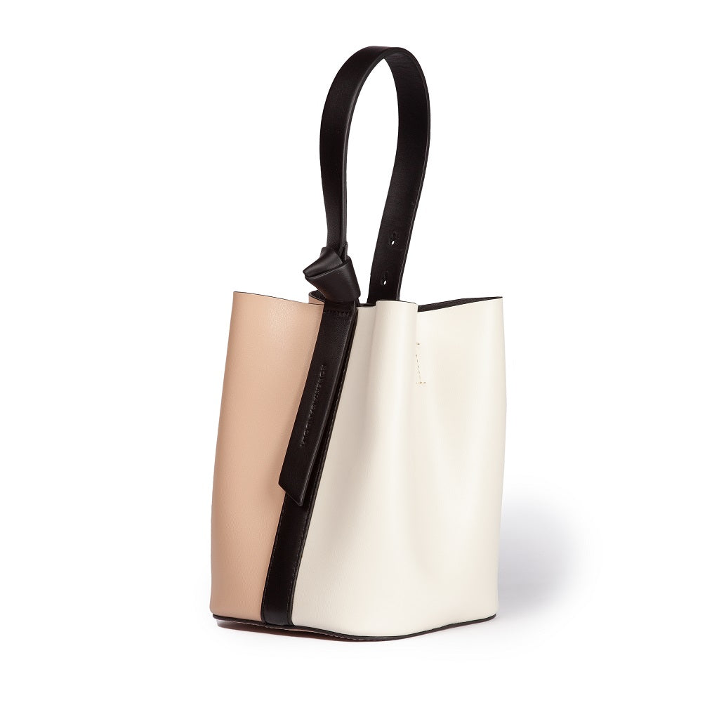 Cinzia Bucket small in two-tone leather with detachable shoulder strap