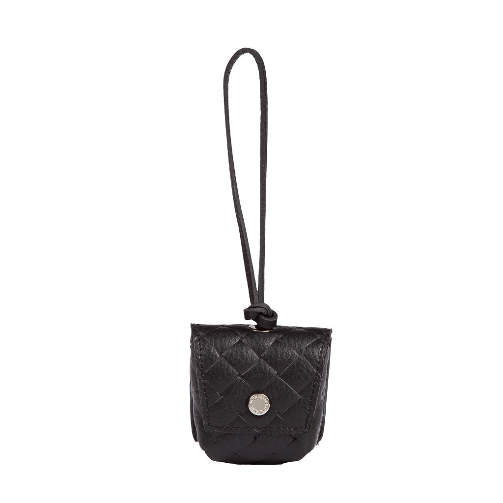 Woven charms air pods holder in braided printed leather