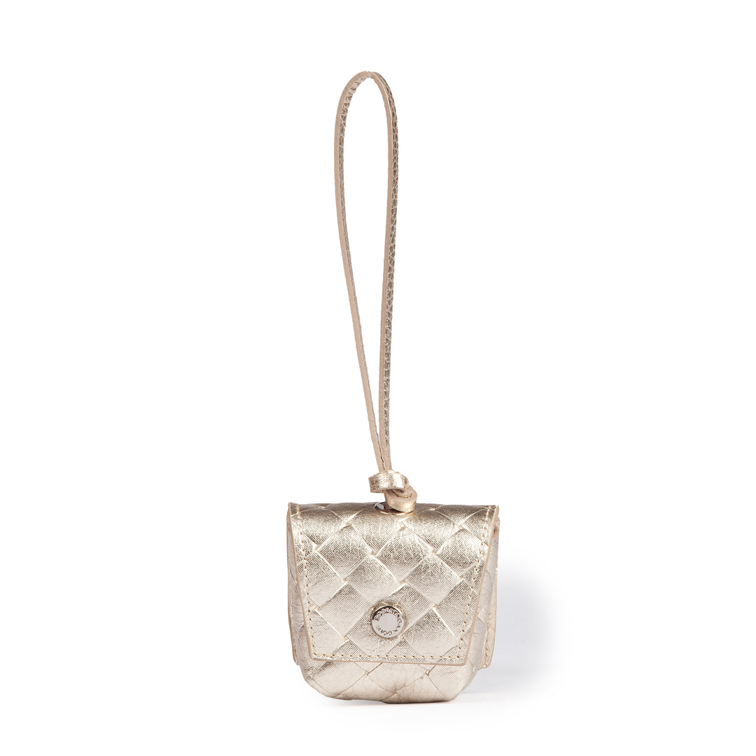 Woven charms air pods holder in braided printed leather