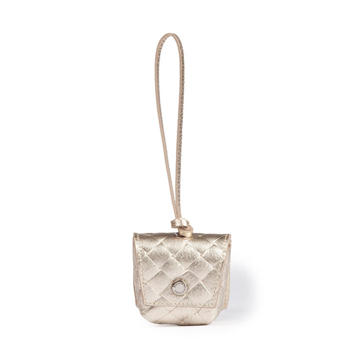 Woven charms air pods holder in braided printed leather