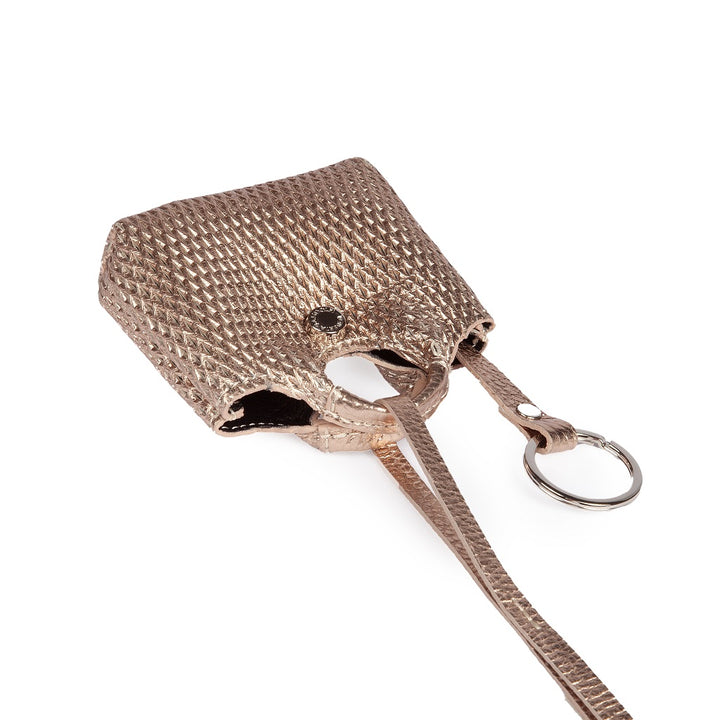 Porta air pods yuma charms in pelle stampa microforata con anella portachiavi