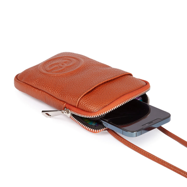 RG Phone holder  in pelle di vitello con tracolla staccabile e regolabile