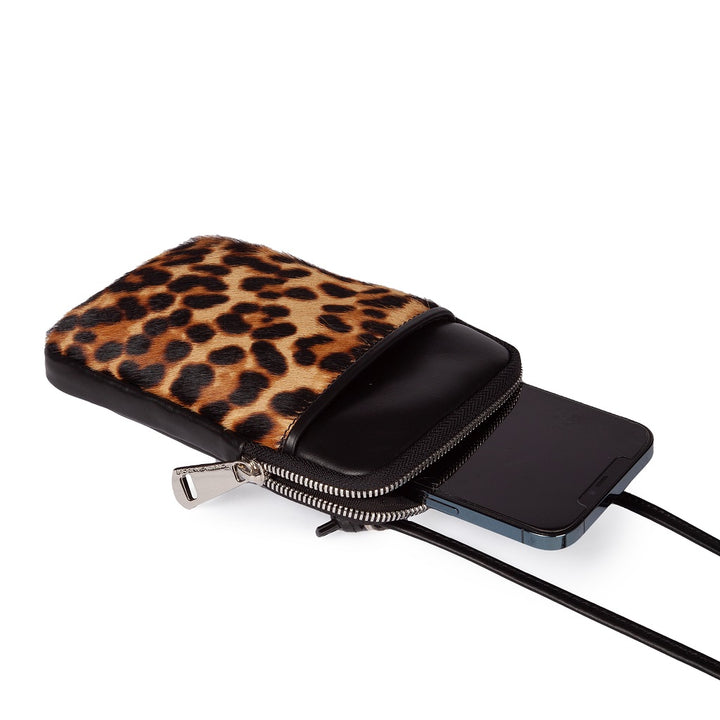 Animal print pony phone holder and calfskin with detachable and adjustable shoulder strap