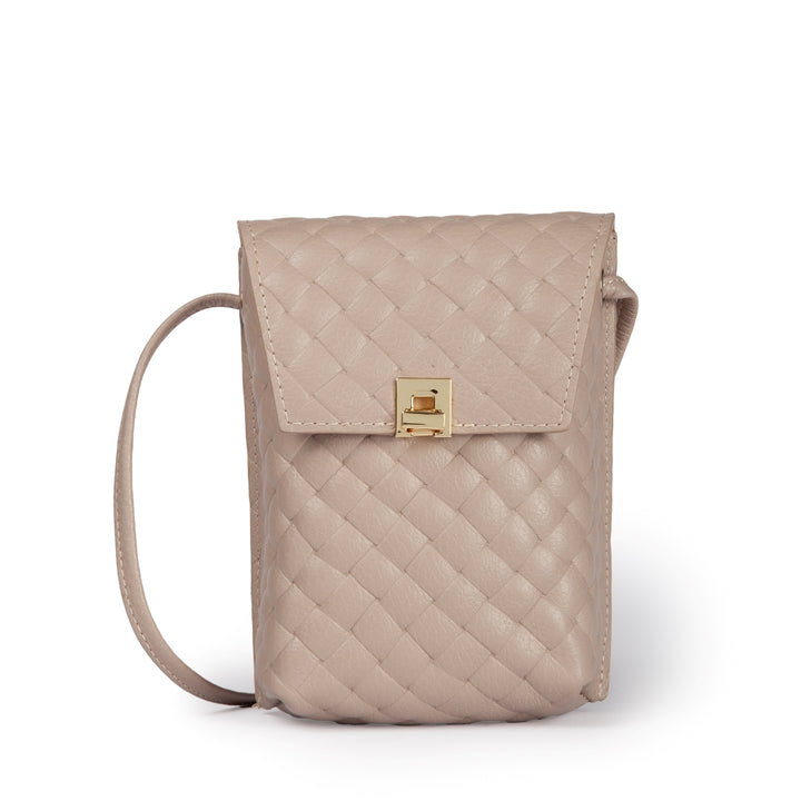 Elodie minibag and phoneholder in leather with practical external pocket and adjustable shoulder strap