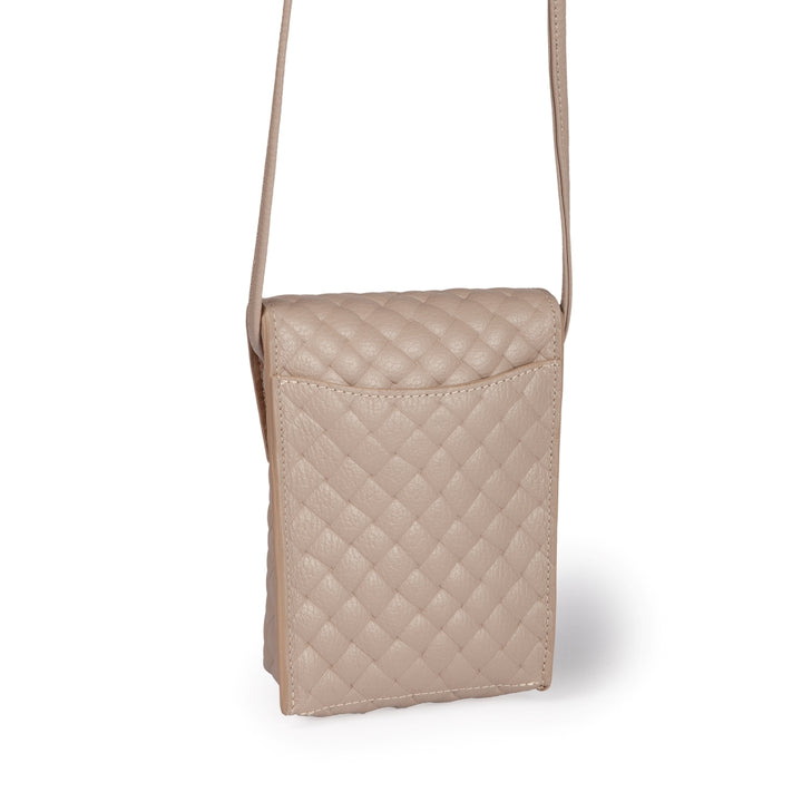 Elodie minibag and phoneholder in leather with practical external pocket and adjustable shoulder strap