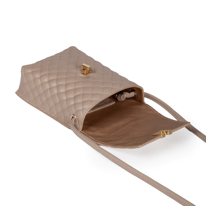 Elodie minibag and phoneholder in leather with practical external pocket and adjustable shoulder strap