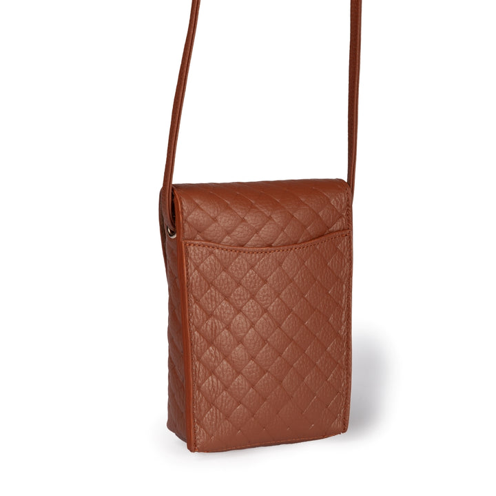 Elodie Woven minibag and phoneholder in leather with practical external pocket and adjustable shoulder strap
