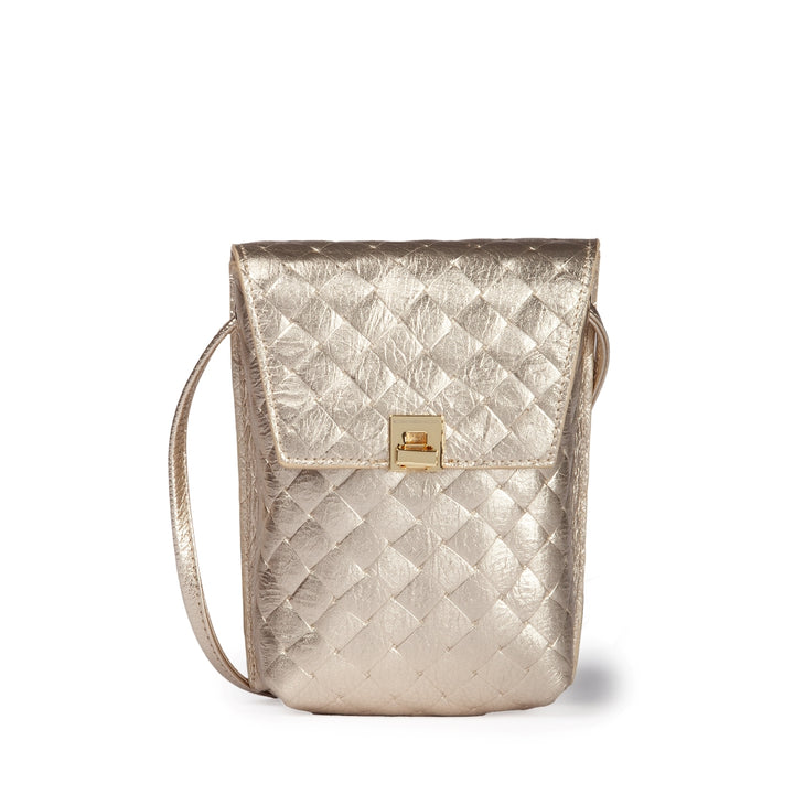 Elodie Woven minibag and phoneholder in pelle con pratica tasca esterna e tracolla regolabile