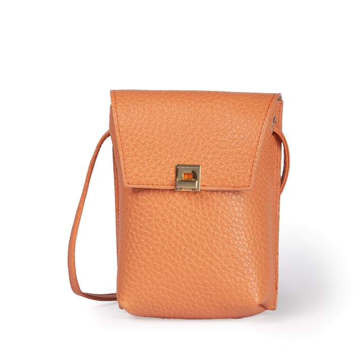 Elodie minibag and phoneholder in leather with practical external pocket and adjustable shoulder strap