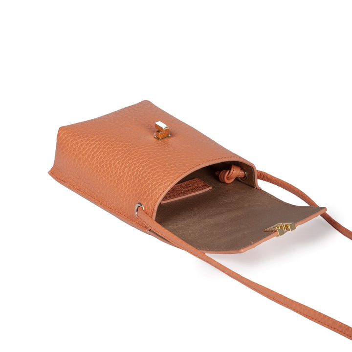 Elodie minibag and phoneholder in leather with practical external pocket and adjustable shoulder strap