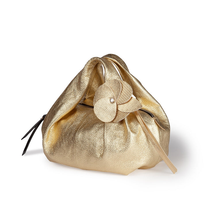 Emily large in hammered leather with removable floral decoration and adjustable shoulder strap