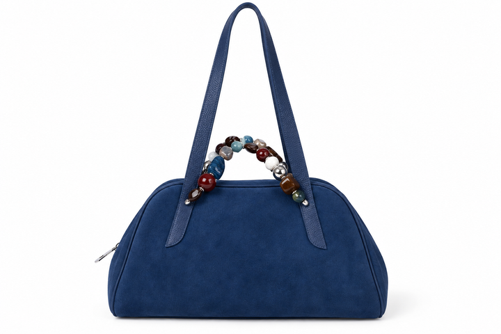 Vittoria Bowling Suede – Borsa in Camoscio Rasato con Manico Gioiello e Doppi Manici a Spalla
