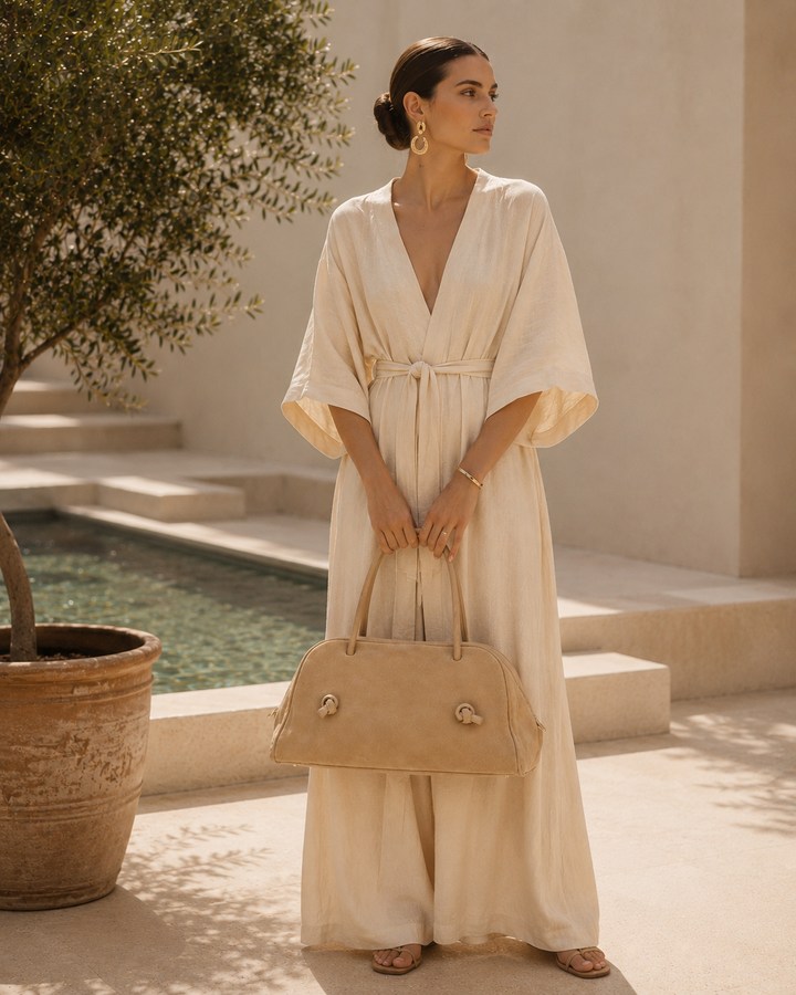 Alina Suede Bowling Bag in suede with adjustable handles