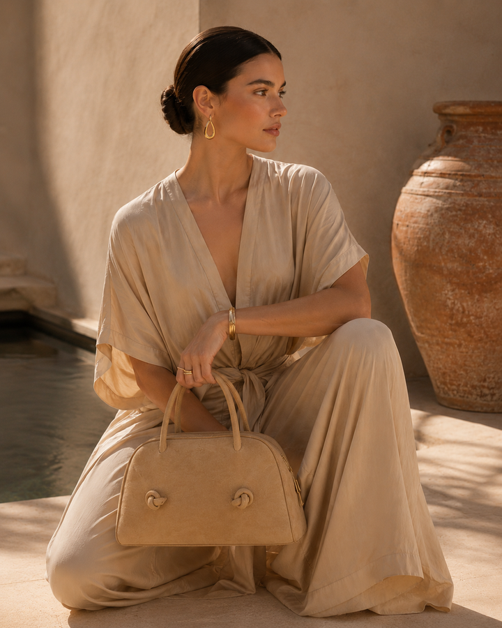 Alina Suede handbag in calfskin with adjustable and detachable shoulder strap