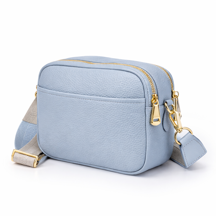 Roberta Suede – Camera compatta in camoscio e pelle martellata con tracolla regolabile