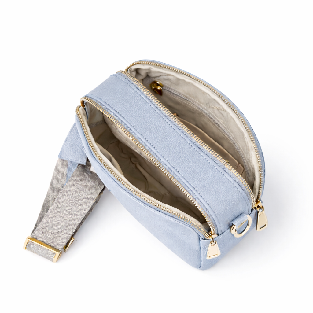 Roberta Suede – Camera compatta in camoscio e pelle martellata con tracolla regolabile