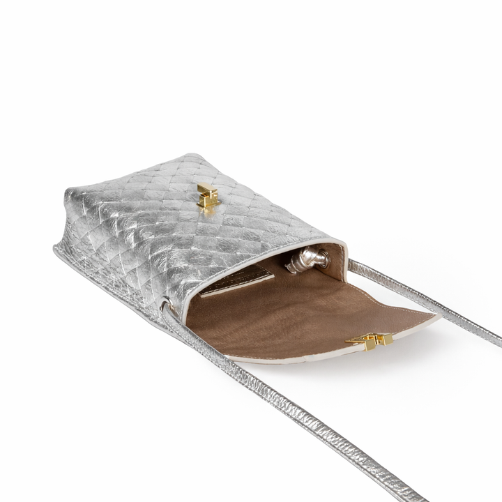 Elodie Woven minibag and phoneholder in pelle con pratica tasca esterna e tracolla regolabile