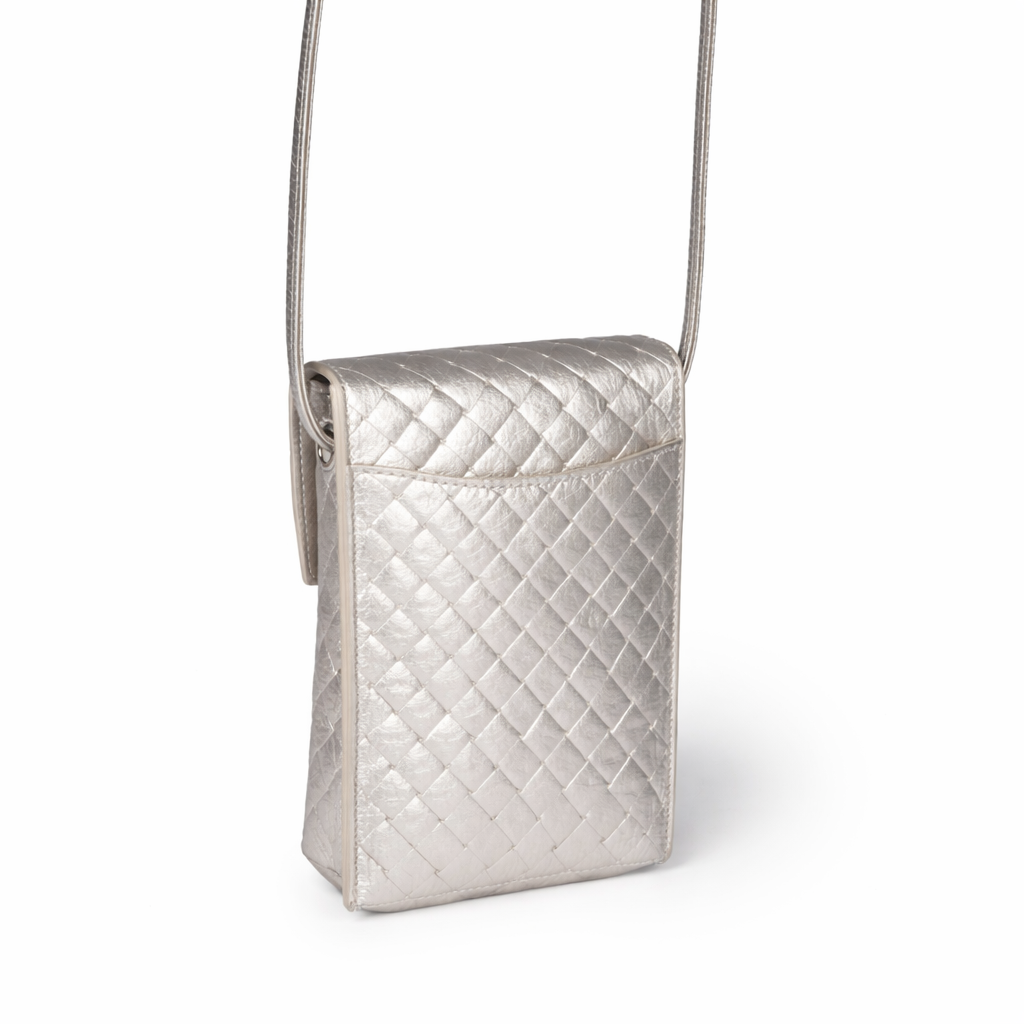 Elodie Woven minibag and phoneholder in pelle con pratica tasca esterna e tracolla regolabile