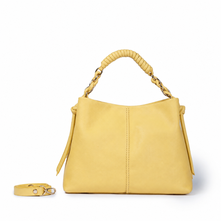 Amina large leather handbag with wrapped tubular handle and detachable shoulder strap