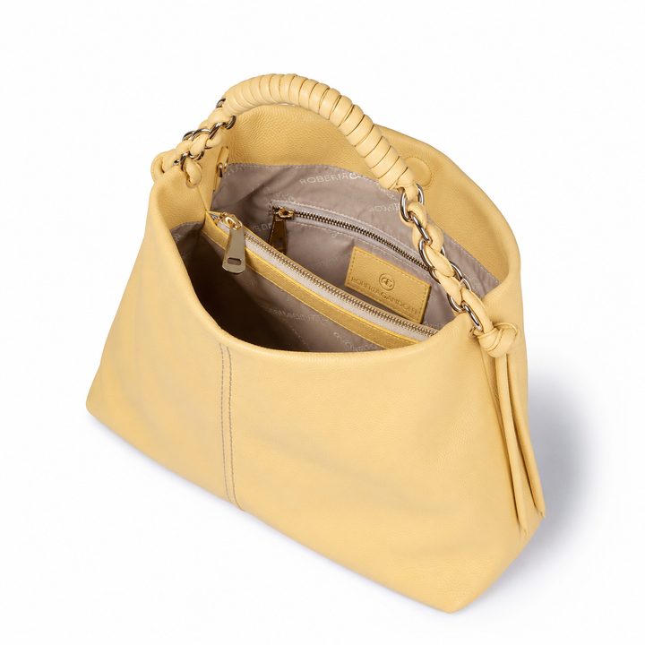 Amina large leather handbag with wrapped tubular handle and detachable shoulder strap
