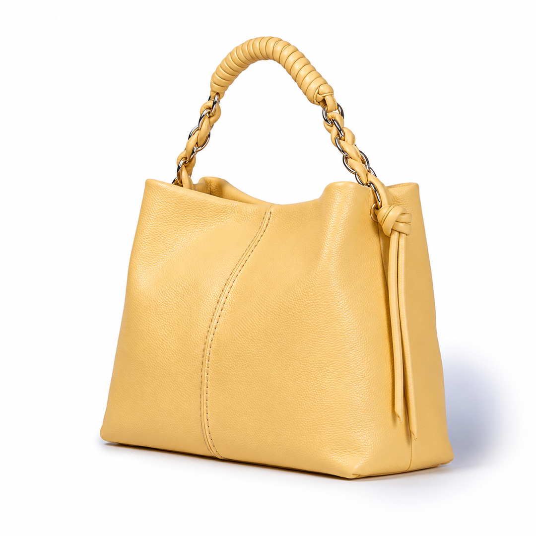 Amina large leather handbag with wrapped tubular handle and detachable shoulder strap