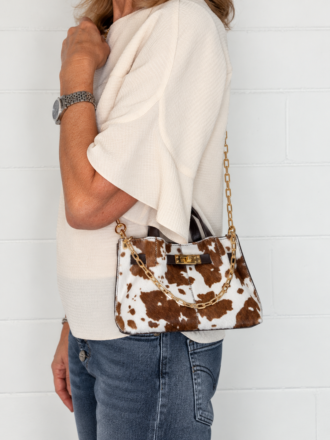 Sveva Mini Pony – Leather and Pony Hair Bag with Chain Shoulder Strap