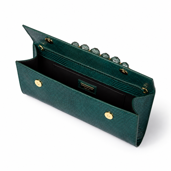 Sirenetta Clutch Tejus – Glossy Tejus-Embossed Leather Clutch with Jewel Handle